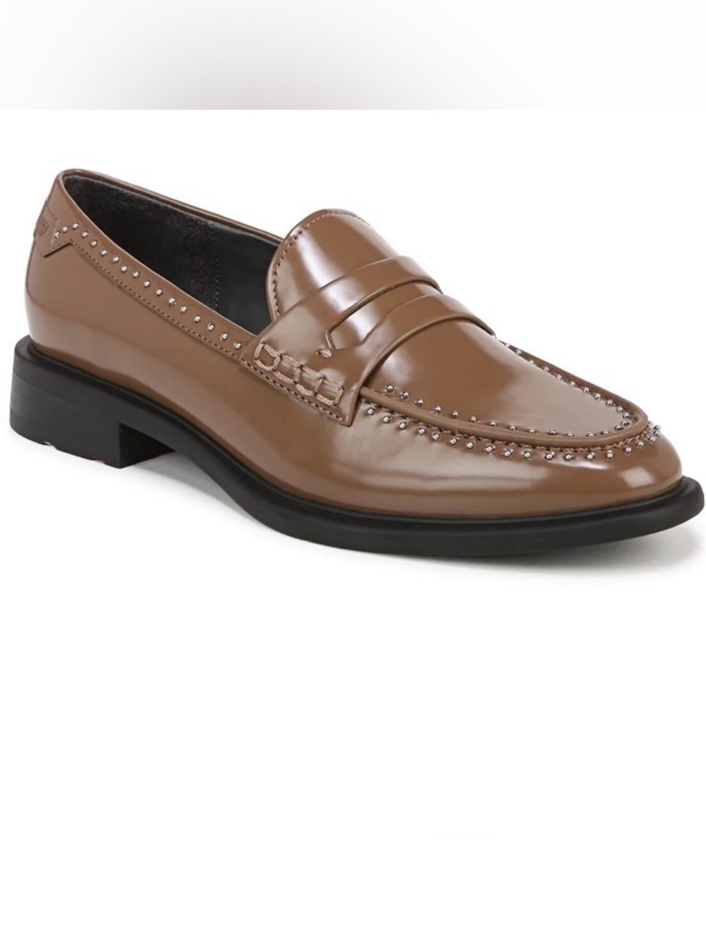 Franco Sarto Tan Patent Penny Loafers with Stud Trim